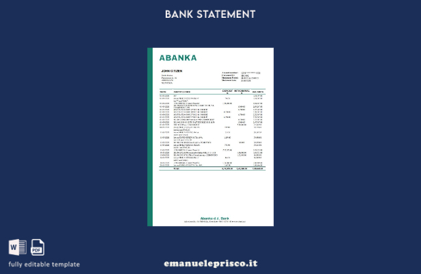 modello word di estratto conto bancario in stile verificato Slovenia Abanka d.d